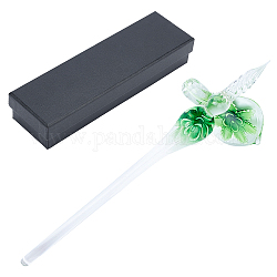 Gorgecraft Glas Dip Pen & Stifthalter Set, mit Blumenmuster & Verpackungsbox, grün, 49~180x26x16x9.5~13 mm, Bohrung: 7 mm, 2 Stück / Karton