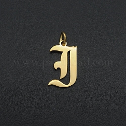 201 Stainless Steel Pendants, with Jump Ring, Old English, Letter, Laser Cut, Golden, Letter.I, 17x9x1mm, Hole: 3mm