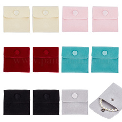 PH PandaHall 6 Colors Velvet Jewelry Bags, 12pcs Square Gift Bags Small Snap Purse Pouch Bag with Snap Button for Traveling Ring Bracelet Necklace Storage Jewelry Business Selling 2.7inch