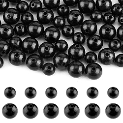 Superfindings 400 pz 2 stili perline di legno di ebano naturale rotonde perline di legno nere ciondoli di perline da 6/8 mm per la creazione di gioielli fai da te fatti a mano artigianali, Foro: 1.4-1.5 mm
