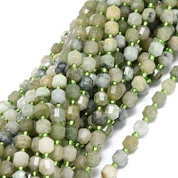 Brins de perles de jade myanmar naturel, avec des perles de rocaille, facette, Toupie, perles de prisme à double pointe, 7~8x7~8mm, Trou: 0.8mm, Environ 38 pcs/chapelet, 15.35 pouce (39 cm)