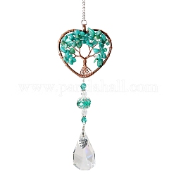 Grandi decorazioni pendenti, acchiappasole appesi, con perle di amazzonite e cristallo k9, cuore con l'albero della vita, 35.5cm