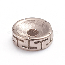 Placage ionique rétro (ip) 304 perles d'espacement en acier inoxydable, plat rond avec motif en t, antique en or rose, 8x2.8mm, Trou: 2.2mm