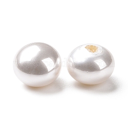 Perles en plastique ABS, coquille d'imitation et perle, la moitié foré, abaque, blanc, 8x6mm, Trou: 1.4mm
