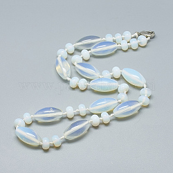 Opalite Perlenketten, mit Alu-Karabiner, 18.1 Zoll ~ 18.5 Zoll (46~47 cm), oval: 20x10 mm