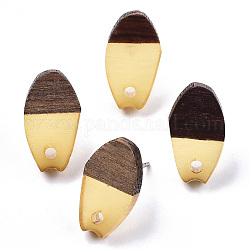Accessoires de boucles d'oreilles en résine transparente et bois de noyer, avec épingle en 304 acier inoxydable, ovale, kaki clair, 16x9mm, Trou: 1.8mm, pin: 0.7 mm