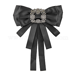 Broche noeud papillon strass verre cristal, tissu noeud papillon cravate épinglette pour les femmes, noir, 220x162x19mm