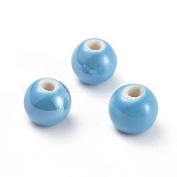 Abalorios de porcelana hechas a mano, pearlized, redondo, el cielo azul, 14mm, agujero: 2.5~4 mm