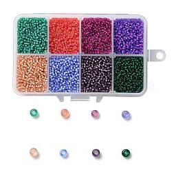 200g 8 colores 12/0 grado a cuentas de semillas de vidrio redondas, colores dentro transparentes, color mezclado, 2x1.5mm, agujero: 0.7 mm, 25 g / color, aproximamente 21500 unidades / caja
