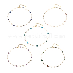 Collar de cuentas de perlas y piedras preciosas naturales, joyas de acero inoxidable chapado en oro para mujer., 15.98~16.14 pulgada (40.6~41 cm)