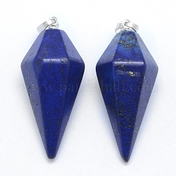 Lapis lazuli naturali pendenti a punta, con accessori di ottone, proiettile, tinto, platino, 38.5x16x14.5mm, Foro: 5x8 mm