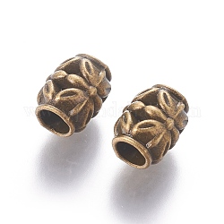 Perles en alliage de style tibétain, sans cadmium et sans plomb, canon avec des fleurs, bronze antique, 8.5x10.5mm, Trou: 4.5mm