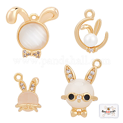 Beebeecraft 8Pcs 4 Style Chinese New Year 2023 Rabbit Charms 18K Gold Plated Easter Bunny Charms with Cubic Zirconia Pearl Decoration for Bracelet Necklace Earring