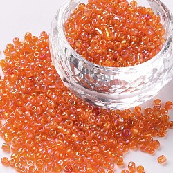 Round Glass Seed Beads, Transparent Colours Rainbow, Round, Orange Red, 2mm