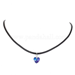 Halsketten mit Herzanhänger aus Glas, mit Kunstlederband, metallisch blau, 17.64 Zoll (44.8 cm)