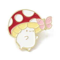 Mushroom with Butterfly Enamel Pin, Cartoon Alloy Brooch for Backpack Clothes, Light Gold, Colorful, 27x28x2mm