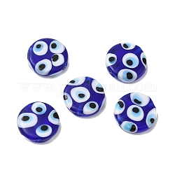 Manuell Murano Glas Perlen, flach rund mit bösen Blick, Blau, 17.5~18x5.5~5.7 mm, Bohrung: 1.4~1.7 mm