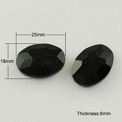 Strass en verre pointé , facette, ovale, noir, 18x25x6mm