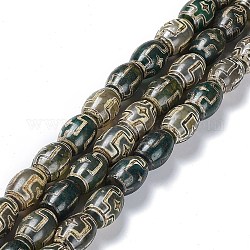 Chapelets de perles de style tibétain, Perles d'agate naturelles, teints et chauffée, ovale, motif en croix, 13~14x9.5~10mm, Trou: 1.2mm, Environ 25 pcs/chapelet, 13.39'' (34 cm)