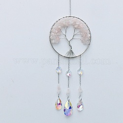 Natural Rose Quartz Tree of Life Pendant Decorations, Suncatchers for Party Window, Wall Display Decorations, 400mm