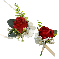Craspire 2 stücke 2 stil seidentuch nachahmung rose corsage boutonniere, mit rosenfarbenen Korsagen aus Seidenimitat, für die Hochzeit, Partydekorationen, Schamottestein, 115~765x10~130 mm, 1pc / style
