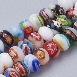 Hilos hechos a mano millefiori lampwork beads, plano y redondo, color mezclado, 10x6~7mm, agujero: 1 mm, aproximamente 56 pcs / cadena, 14.9 pulgada