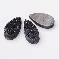 Placca a goccia tinta in geode naturale / cabochon di agata druzy, nero, 19~20x10x6~7mm