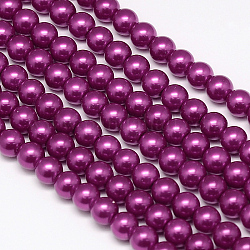 Umweltfreundliche runde Perlenstränge aus gefärbtem Glasperlen, Klasse A, Baumwollkordel Gewinde, cerise, 6 mm, Bohrung: 0.7~1.1 mm, ca. 72 Stk. / Strang, 15 Zoll