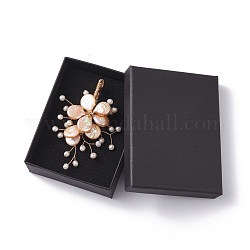 Spilla di perle keshi naturali con corpetto da sposa, elegante spilla a fiore, spilla per perline avvolgenti, oro, peachpuff, 66.5~72.5x35~49x18mm, ago :0.6mm