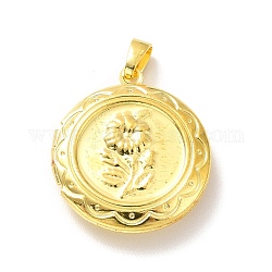 Стойки обшивки латунь медальона подвески, плоские круглые с цветком, золотые, 23x20x5 мм, отверстие : 5x3 мм, внутренний диаметр: 14 мм
