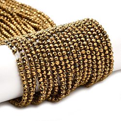 Chapelets de perles en verre électroplaqué, plein plaqué, ronde à facettes, plaqué or et de lumière, 3x2.5mm, Trou: 0.7mm, Environ 149 pcs/chapelet, 14.57'' (37 cm)