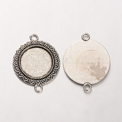 Impostazioni connettore lunetta cabochon rotonda e piatta in lega stile tibetano,  cadmio& piombo libero, argento antico, vassoio: 20mm, 37x29x2mm, Foro: 3 mm, su 192 pc / kg