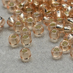 8/0 Grade A Round Glass Seed Beads, Silver Lined, PeachPuff, 8/0, 3x2mm, Hole: 1mm, about 10000pcs/pound