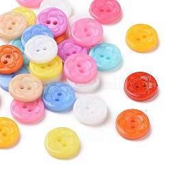 Акриловые кнопки швейные для дизайна одежды, пластиковые пуговицы , 2-луночное, окрашенные, плоские круглые с цветочным узором, разноцветные, 12.5x3 мм, отверстие : 1 мм
