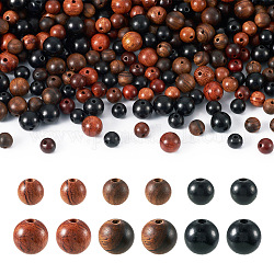 Pandahall 480 pz 6 stili perline di legno naturale, perle di legno cerate, tondo, tinti misti e non tinti, colore misto, 6~8mm, Foro: 1.4~1.5 mm