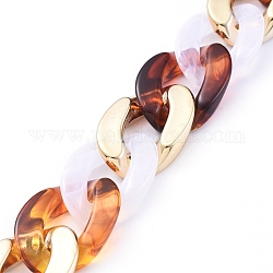 Imitation Gemstone Style Handmade Acrylic Curb Chains, with Golden Plated CCB Plastic Linking Ring, Chocolate, Link: 29x21x6mm, 60pcs/strand, about 39.37 inch(1m)/strand