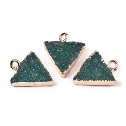 Druzy Resin Pendants, with Edge Light Gold Plated Iron Loops, Triangle, Teal, 17~18x15.5x6mm, Hole: 1.8mm