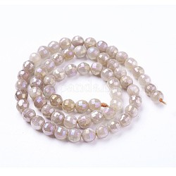 Electroplate Natural Sunstone Beads Strands, Faceted, Round, 6mm, Hole: 1mm, about 63~64pcs/strand, 14.96  inch~15.35 inch(38~39cm)