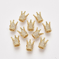 Gestell Messing Zirkonia Perlen, langlebig plattiert, Krone, golden, 12x10x10 mm, Bohrung: 1.5 mm