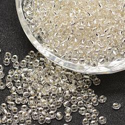 6/0 Perlas redondas de vidrio transparente, Grado A, plata forrada, Claro, 3.6~4.0mm, agujero: 1.2 mm, aproximamente 5000 unidades / libra