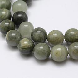 Verdes naturales abalorios de cuarzo rutilado hebras, redondo, 10~10.5mm, agujero: 1 mm, aproximamente 38 pcs / cadena, 15.5 pulgada (39.5 cm)