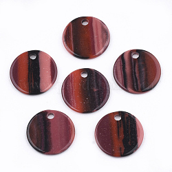 Colgantes de la resina, plano y redondo, patrón de la raya, piel roja, 15x1~1.5mm, agujero: 1.8 mm