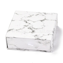 Scatola quadrata del cassetto della carta, con spugna nera e corda in poliestere, modello in marmo, per bracciale e anelli, fumo bianco, 9.3x9.4x3.4cm