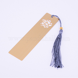 Segnalibri vuoti in ottone spazzolato, con decorazione pendente con nappa cinese e motivo floreale in filigrana, blu ardesia scuro, oro, 250mm