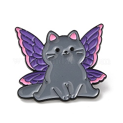 Cat with Butterfly Wing Enamel Pins, Black Alloy Badge for Women, Purple, 25.5x30x1.3mm