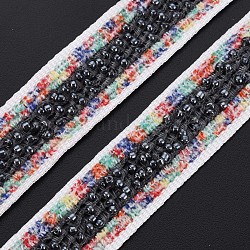 Nylon Ribbon, with Glass Seed Beads, Black, 3/4 inch(19~20mm)
