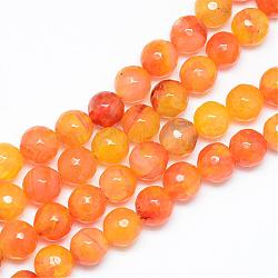 Chapelets de perles d'agate naturelle, teinte, facette, ronde, orange foncé, 8~9mm, Trou: 1mm, Environ 45~47 pcs/chapelet, 14.4~15.2 pouce