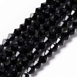 Abalorios de vidrio de bicone facetados negros, 6x6mm, agujero: 1.2 mm, aproximamente 47~48 pcs / cadena, 10.24 pulgada ~ 10.43 pulgadas (26~26.5 cm)