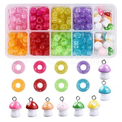 256Pcs 16 Style Autumn Theme Transparent Acrylic European Beads, Large Hole, with Glitter Powder, AB Color Plated, Column & Mushroom with Polka Dots, Mixed Color, 6x9mm, Hole: 4mm