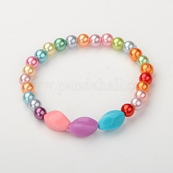 Fashion Stretch Bracelets for Kids, Children's Day Gifts, with Colorful Acrylic Twist Beads and Acrylic Pearl Beads, Colorful, 45mm